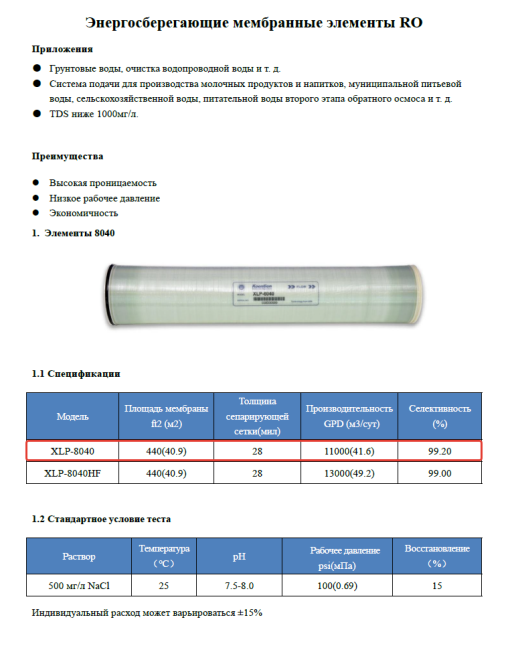 Мембрана обратноосмотическая KeenSen XLP 8040