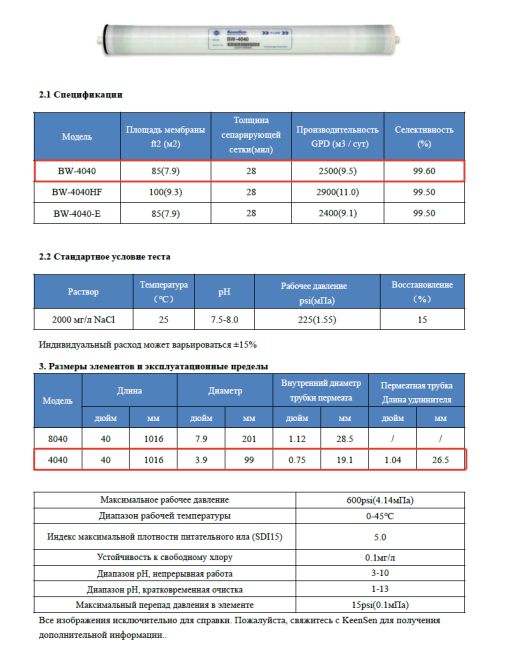 Спецификация мембраны KeenSen BW 4040