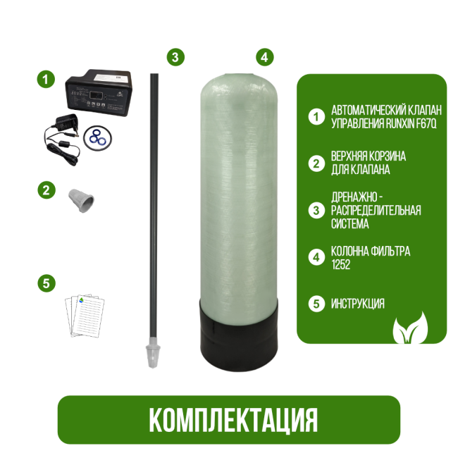 Комплектация фильтра обезжелезивания, сорбции воды Runxin 1252/F67Q1