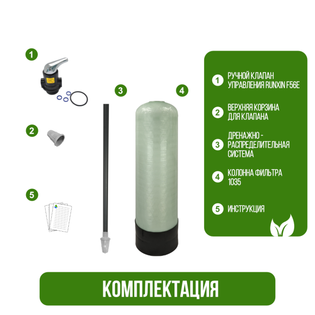 Комплектация фильтра обезжелезивания, сорбции воды Runxin 1035/F56E